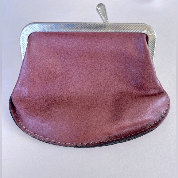 💥RARE💥1930s Antique Double Pocket Unique Kiss Lock Stamped Cowhide Coin Purse - Picture 4 of 10